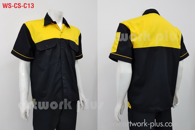 ขายเสื้อช็อปช่าง, เสื้อเชิ้ตพนักงาน ,เสื้อช็อปสำเร็จรูป, เสื้อสีดำแต่งเหลือง, WS-CS-C13